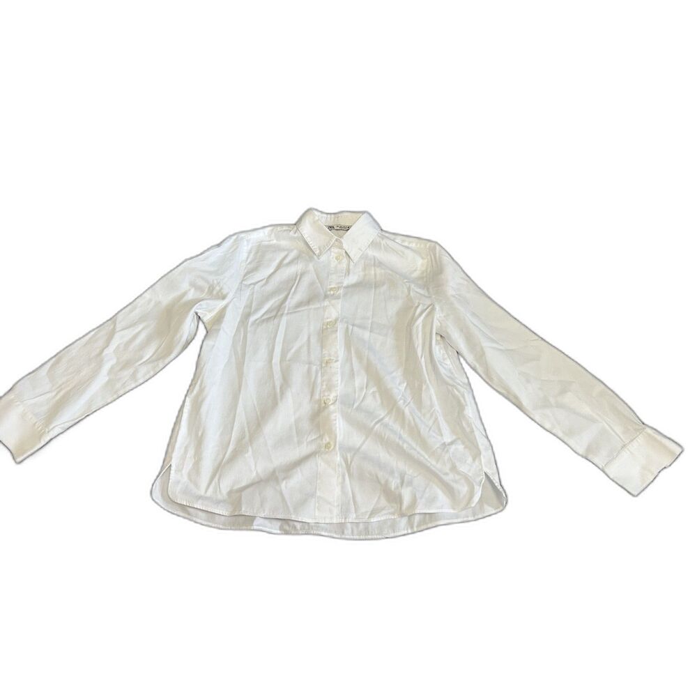 Zara white poplin button-down long sleeve business causal shirt L